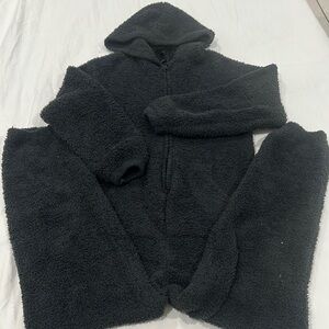 Skims Cozy Black Hooded Fleece Onesie